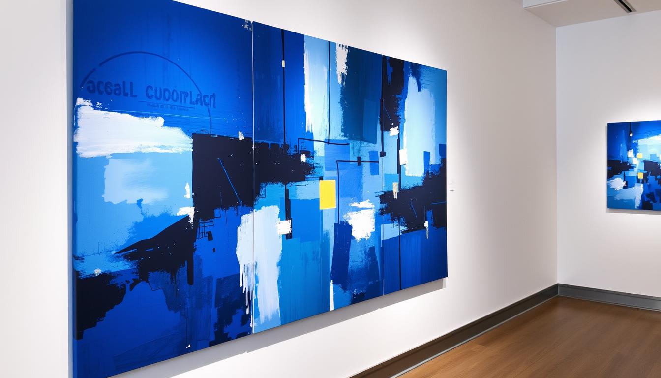Contemporary blue abstract painting with modern elements at Noho Art