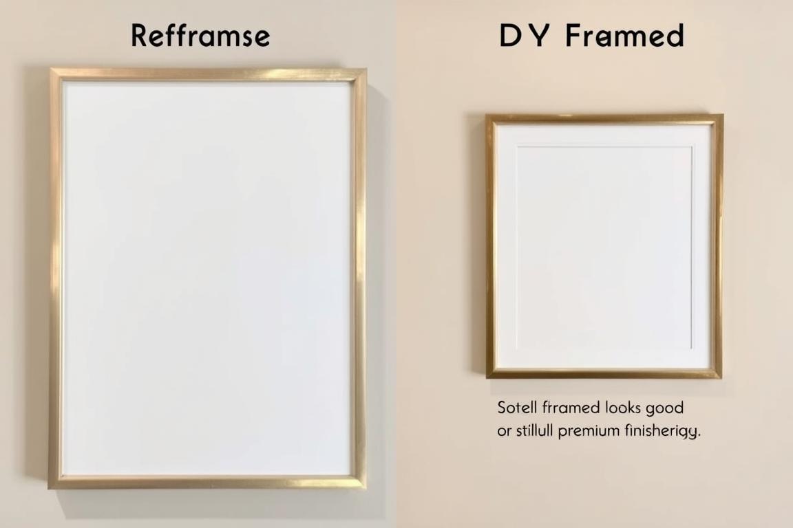 Comparison of professionally framed canvas vs DIY framed canvas painting. Noho Art