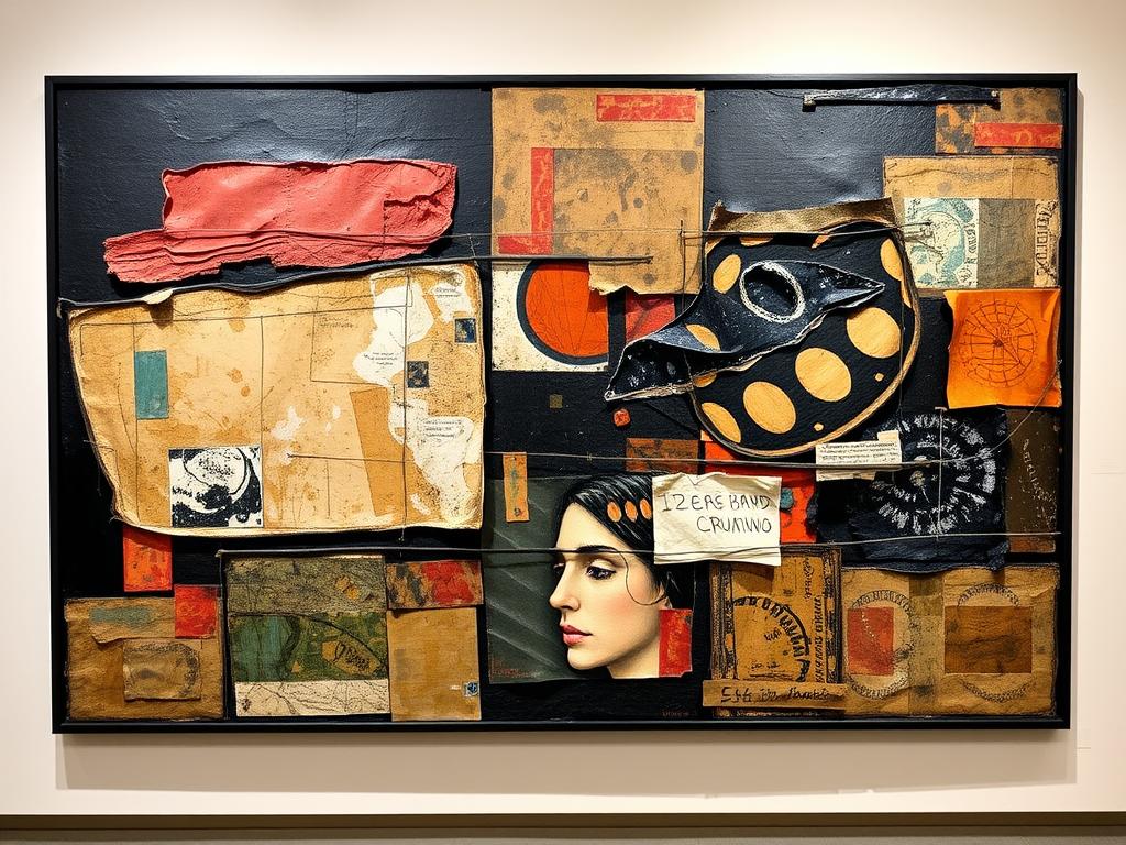 Mixed media artwork for sale showing textural elements. Noho Art