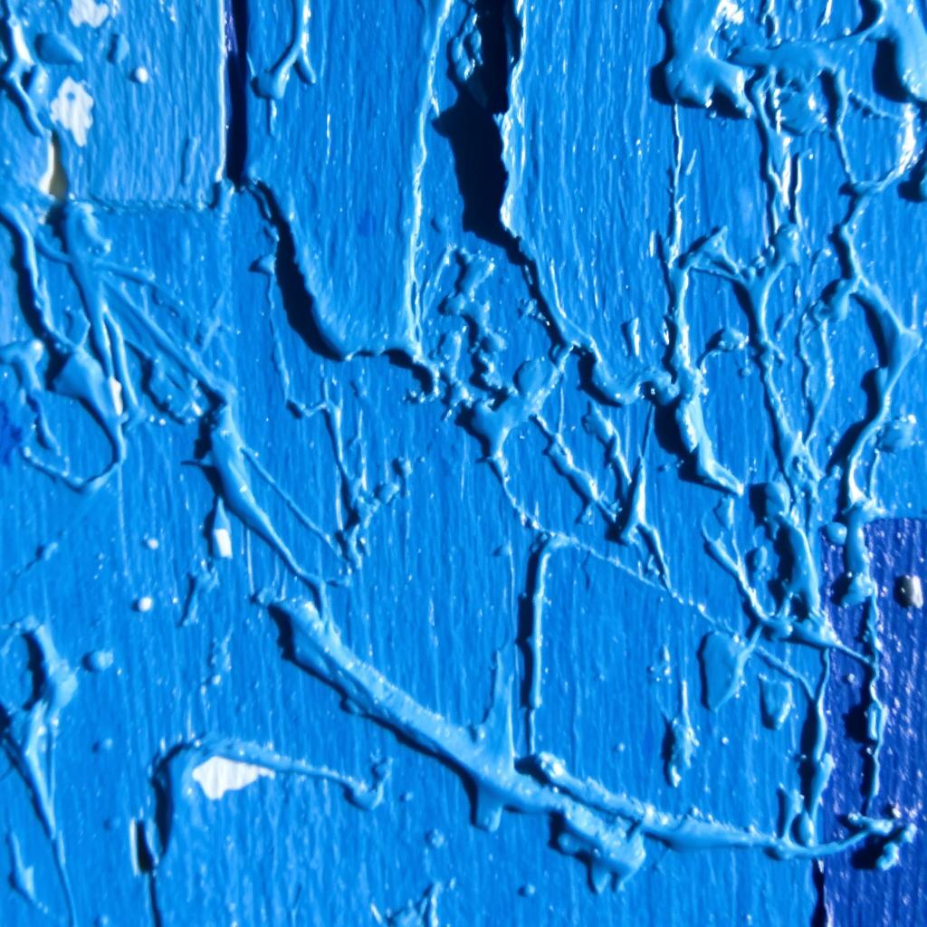 Textured blue abstract painting with impasto technique at Noho Art