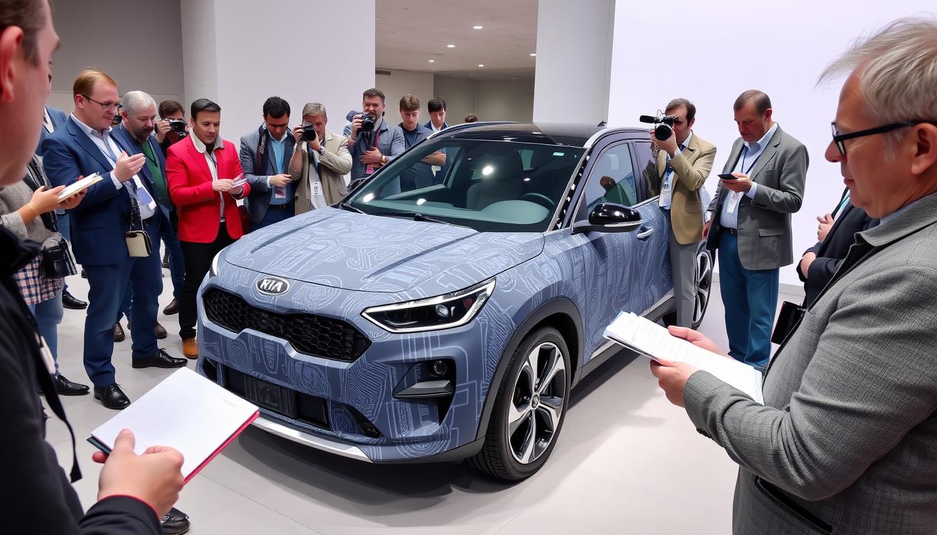 Automotive experts analyzing the Kia Seltos 2025 prototype