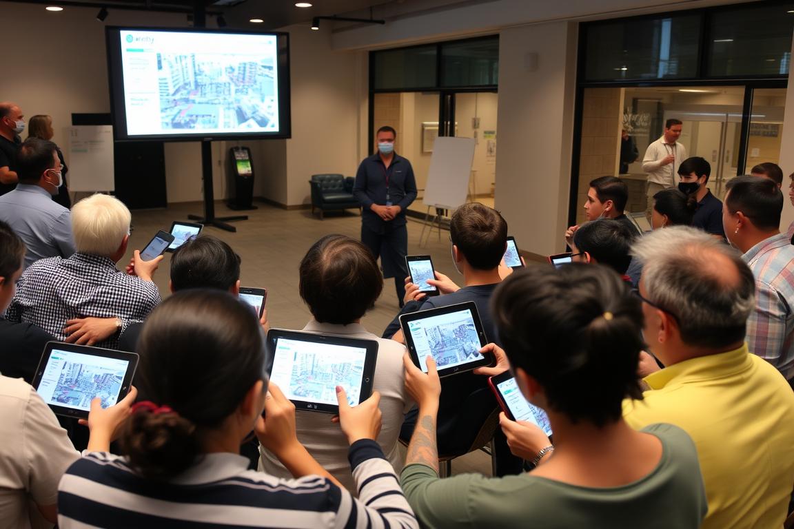 Arkcity.net : La plateforme collaborative qui révolutionne l'approche des défis urbains 7 Groupe de citoyens utilisant arkcity.net lors d'une consultation publique
