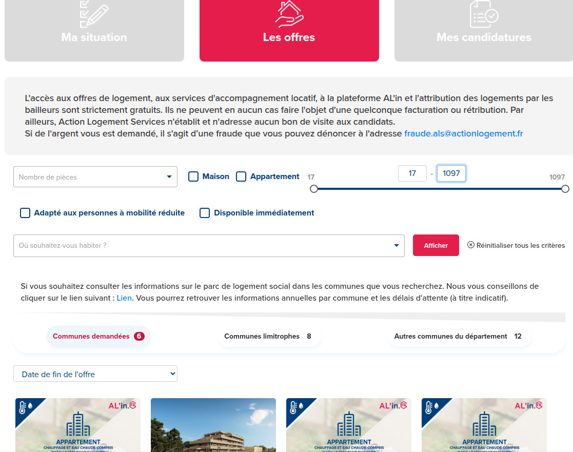AL'in : Comment Action Logement simplifie votre accès au logement social en ligne 3 Interface de recherche de logements sur AL'in