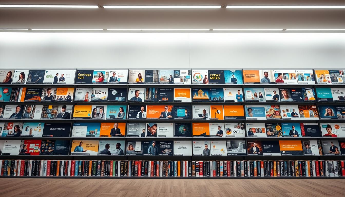 A large, well-stocked online marketplace with a diverse array of toweracademic course offerings displayed prominently in the foreground. The background features a modern, minimalist design with clean lines and muted colors, creating a sleek and professional atmosphere. The courses are arranged in an organized grid layout, with thumbnails showcasing a variety of subjects from programming and business to creative arts and personal development. Soft, diffused lighting illuminates the scene, highlighting the high-quality course content and user-friendly interface. The overall impression conveys a sense of expertise, accessibility, and the vast learning opportunities available on the toweracademic platform.