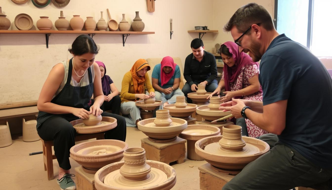 Hands-on pottery workshop experience in Morocco, showcasing interactive aspect of pottery industry in Morocco