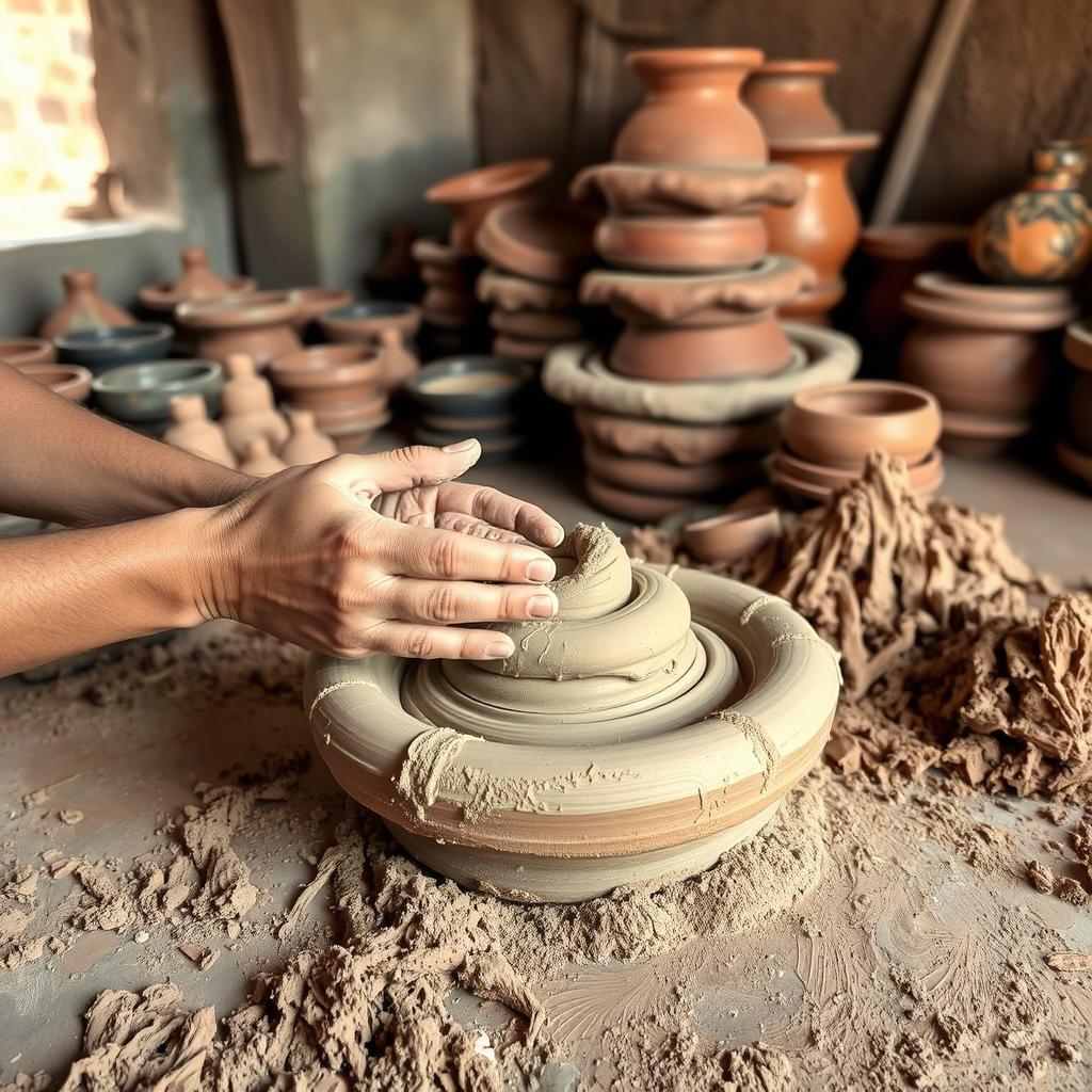 Raw clay being prepared for pottery industry in Morocco workshops