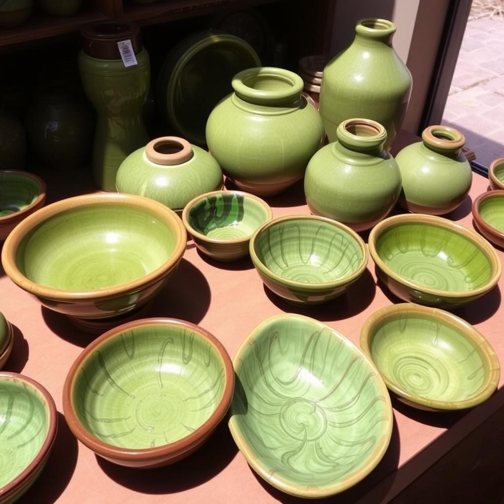 Distinctive green pottery from Tamegroute, a specialized center in the pottery industry in Morocco