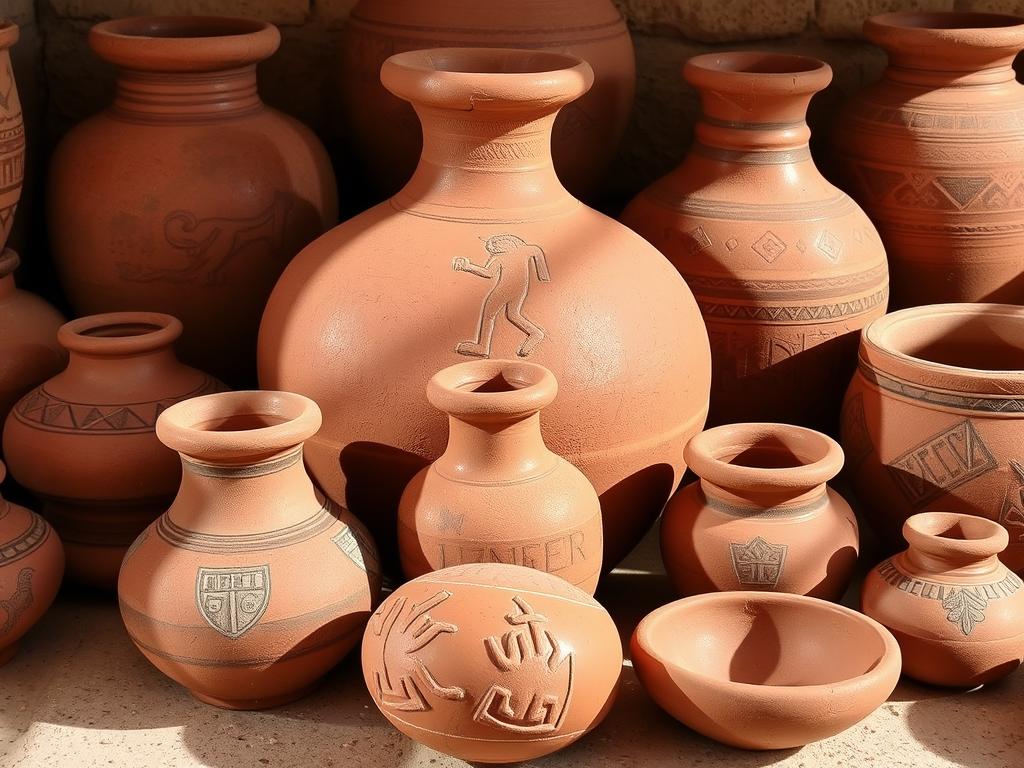 Traditional Berber tribal pottery with symbolic designs, pottery industry in Morocco