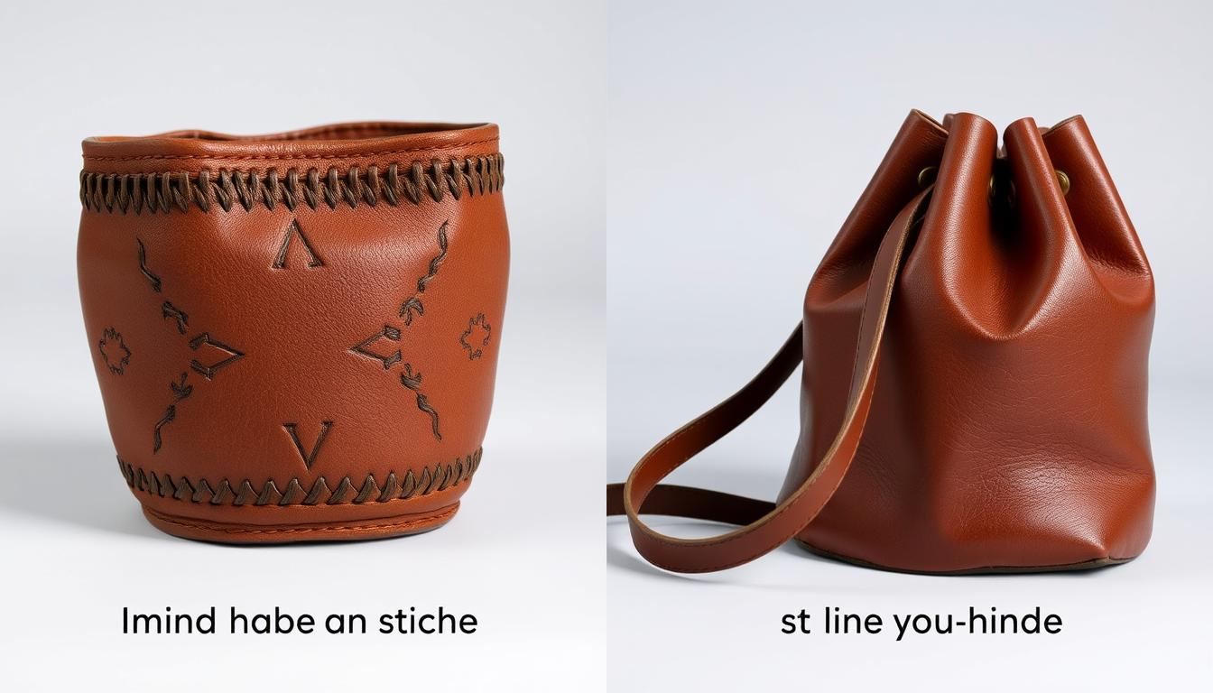 Comparison of authentic hand-stitched Moroccan leatherwork (left) versus machine-made imitation (right)