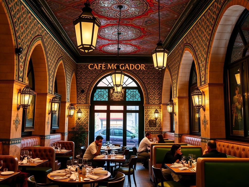 Interior of Café Mogador, one of the best Moroccan restaurants in New York