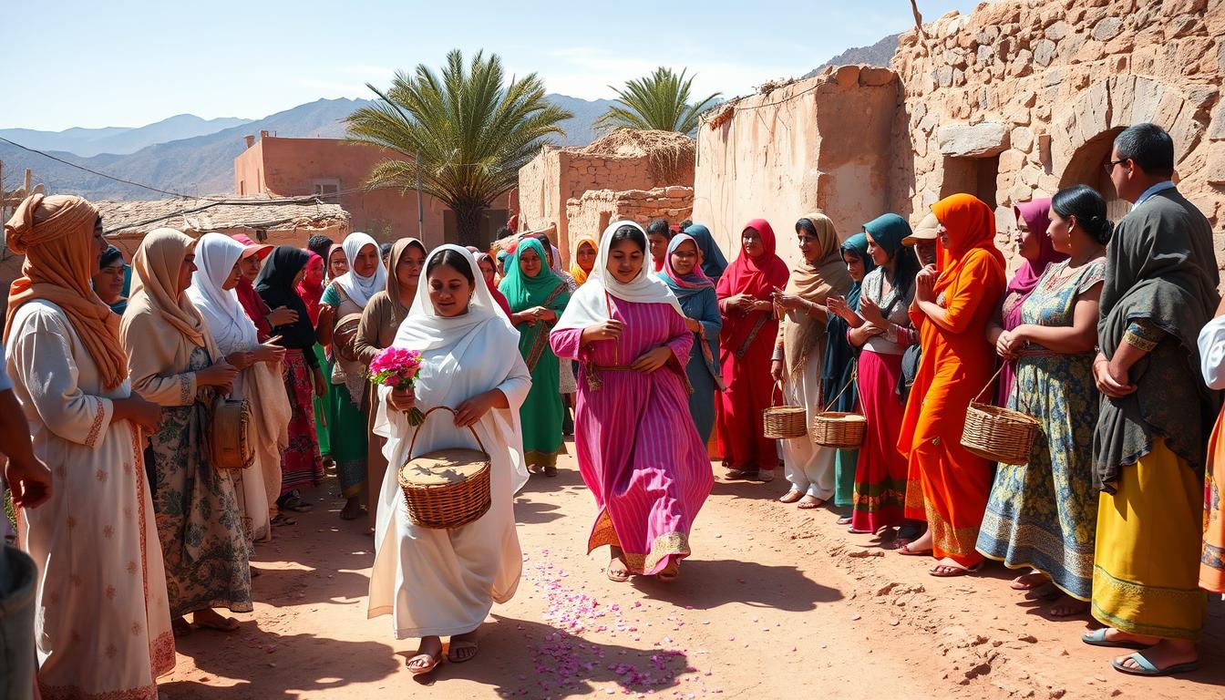 Moroccan bride's Amariya procession to the hammam with musicians and singers