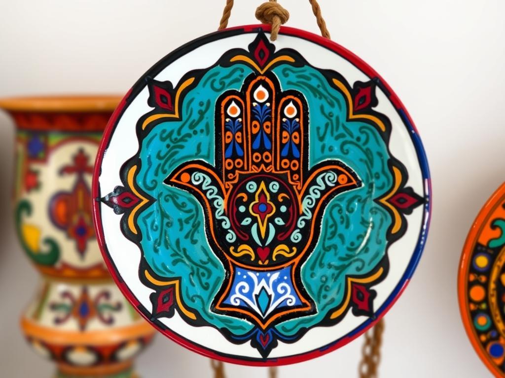 Decorative pottery with protective symbols from the pottery industry in Morocco