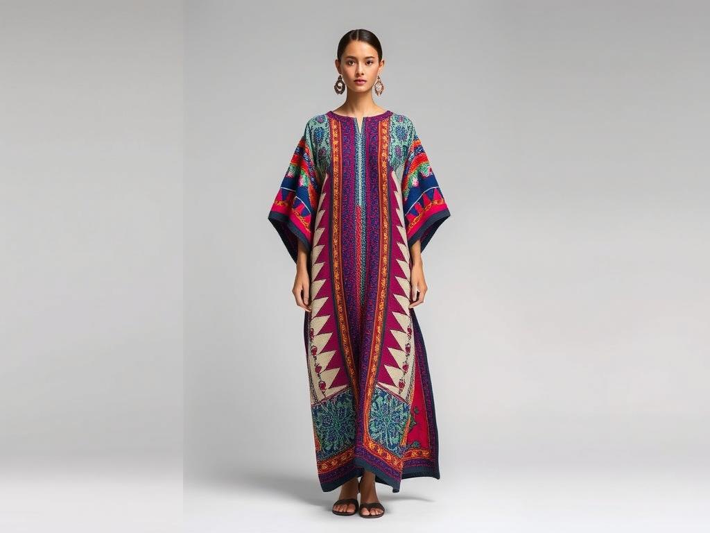 Designer Meriem Belkhayat's modern caftan design featuring contemporary silhouette with traditional embroidery