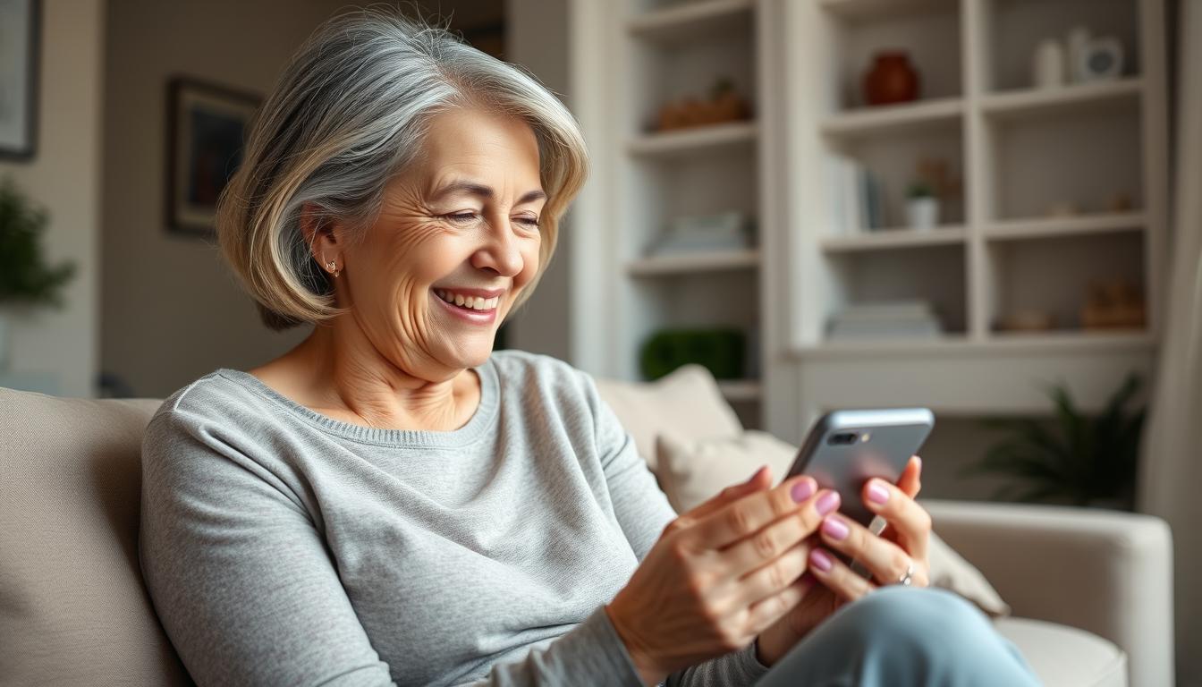 Woman using a menopause tracking app on her smartphone