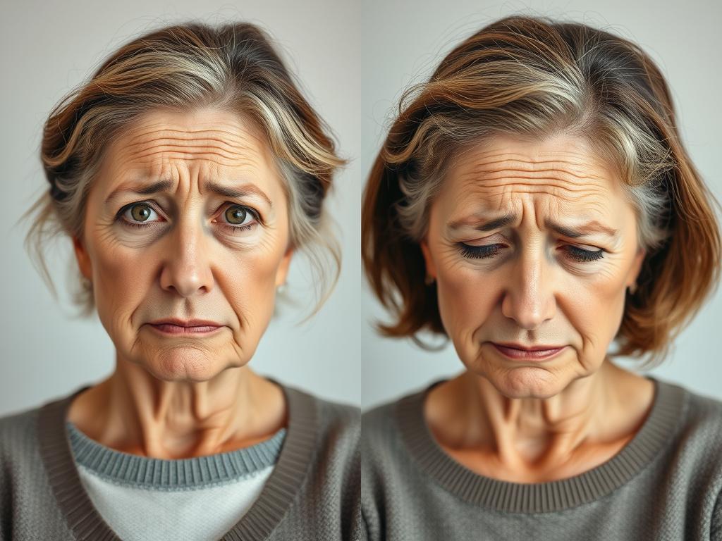 Woman experiencing mood swings during menopause showing different emotions