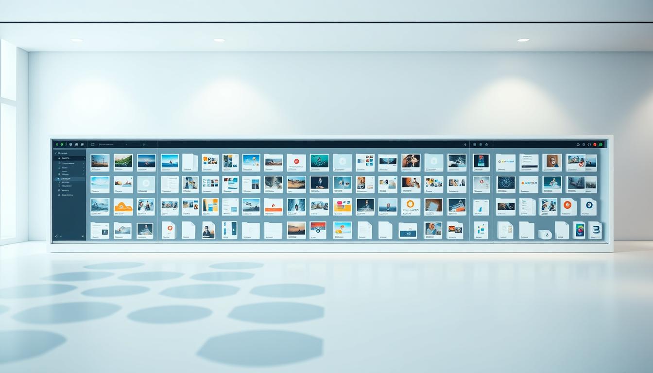 A modern and minimalistic content asset library, featuring a clean, grid-like arrangement of neatly organized digital files and folders. The foreground showcases a selection of various media assets such as images, videos, and documents, arranged in a visually appealing way. The middle ground depicts a sleek user interface with intuitive navigation controls, allowing for easy browsing and retrieval of the content. The background is a soft, neutral-toned environment, creating a sense of calm and focus, highlighting the organization and accessibility of the digital content system. The lighting is soft and diffused, creating a professional and polished atmosphere. The overall composition conveys a sense of efficiency, productivity, and a well-structured content management ecosystem.