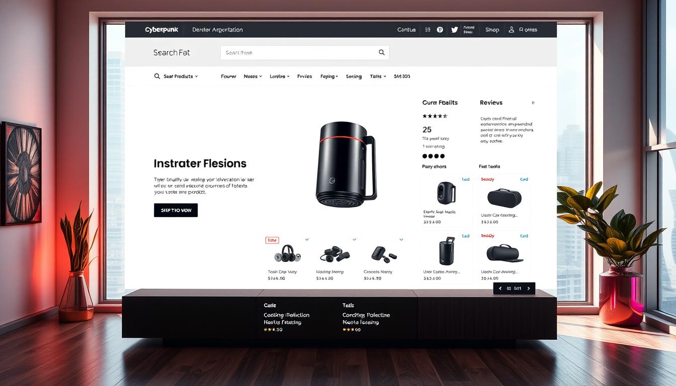 A modern and visually appealing product page, featuring a central display of the main product against a clean, minimalist background. The page layout is balanced and inviting, with strategically placed sections showcasing product details, reviews, and complementary items. Soft, natural lighting from a large window bathes the scene, creating a warm and welcoming atmosphere. The overall design conveys a sense of high-quality, attention to detail, and a seamless user experience to captivate both search engines and discerning customers.