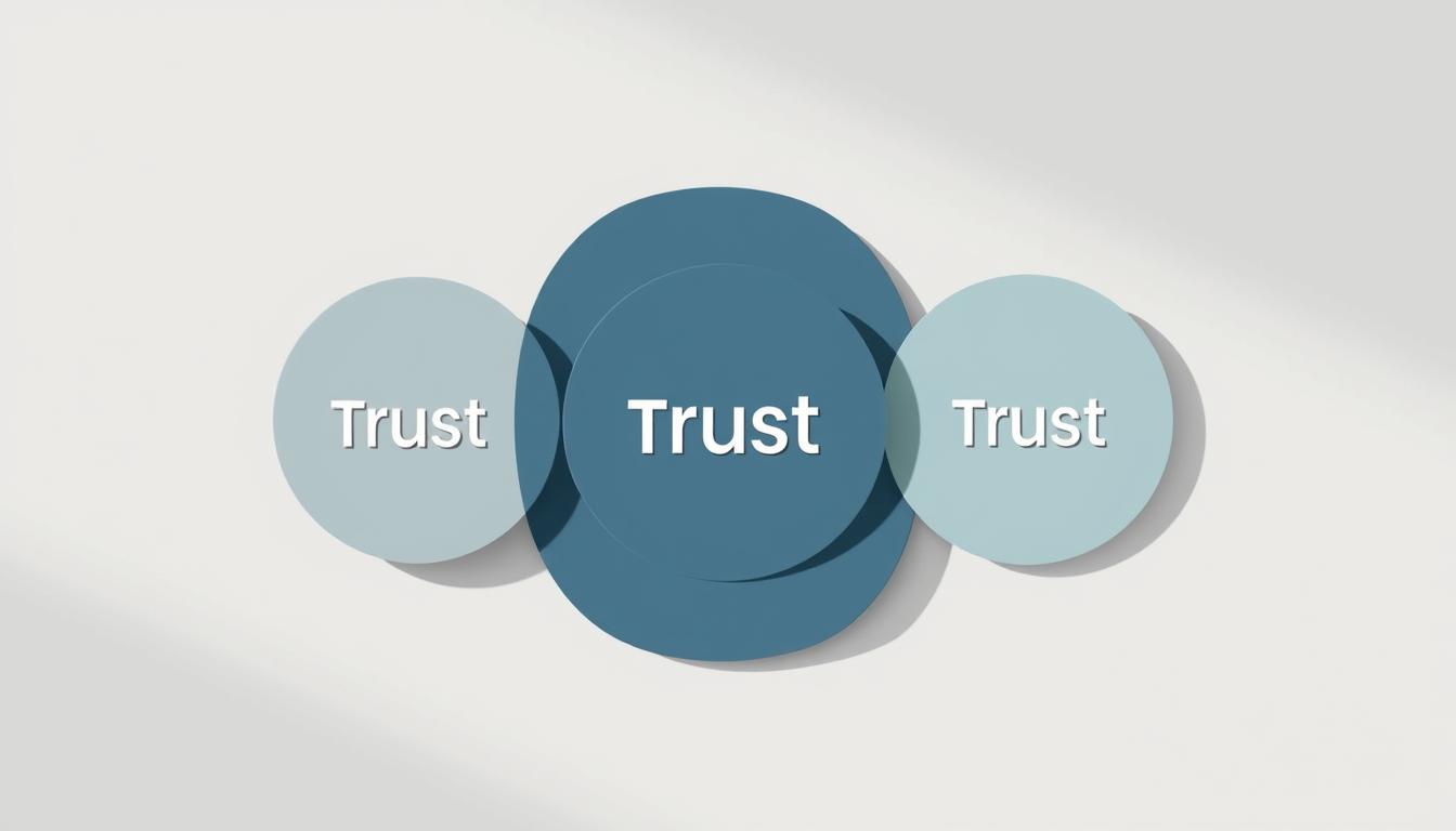 A thoughtful and modern data visualization showcasing the five core indicators of customer trust. A clean and minimalist aesthetic, featuring simple geometric shapes and a muted color palette of blues, grays, and whites. The shapes overlap and interact, representing the interconnected nature of the trust factors. Subtle, elegant typography labels each indicator. The overall composition is balanced and visually engaging, inviting the viewer to explore the data. Lit by soft, diffused lighting that casts gentle shadows, lending a sense of depth and dimensionality. Rendered with a high level of detail and clarity, utilizing a wide-angle lens to capture the full scope of the visualization.