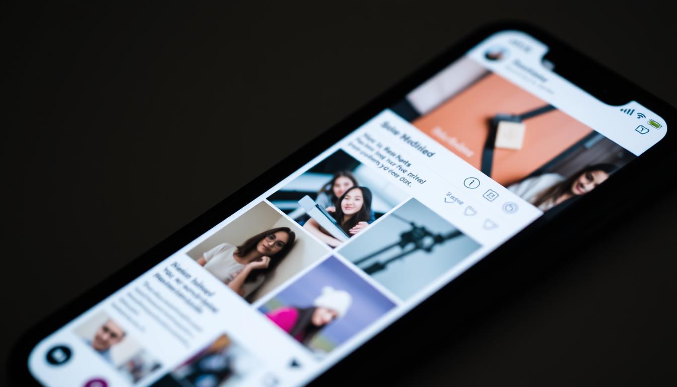 A close-up view of a mobile phone screen displaying a social media feed, with a visually engaging layout of posts, images, and engaging captions. The feed showcases a diverse range of content, from lifestyle and product shots to thought-provoking quotes and user-generated content. The screen is lit from above, creating a soft, even lighting that highlights the vivid colors and details of the posts. The feed is presented in a clean, minimalist style, allowing the content to take center stage. The overall mood is one of connection, inspiration, and the potential for brand growth through effective social media engagement.