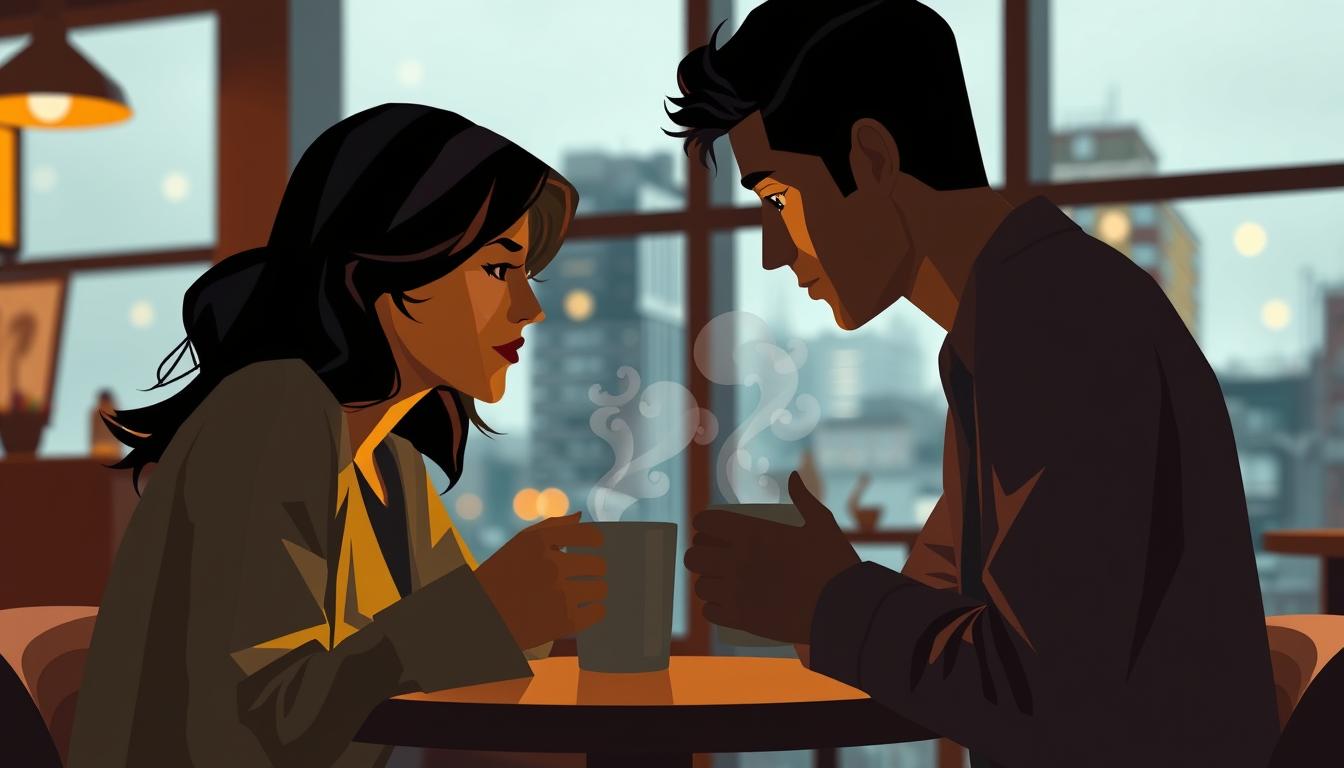 A cozy coffee shop interior, with two individuals engaged in an intimate conversation over steaming mugs. Soft, warm lighting casts a gentle glow, creating a sense of comfort and connection. The two figures lean in, their body language conveying the importance of their private exchange. In the background, a blurred cityscape visible through large windows, symbolizing the broader world beyond their private moment. The overall scene evokes the significance of personalized communication, the power of one-on-one interactions, and the value of cultivating meaningful connections.