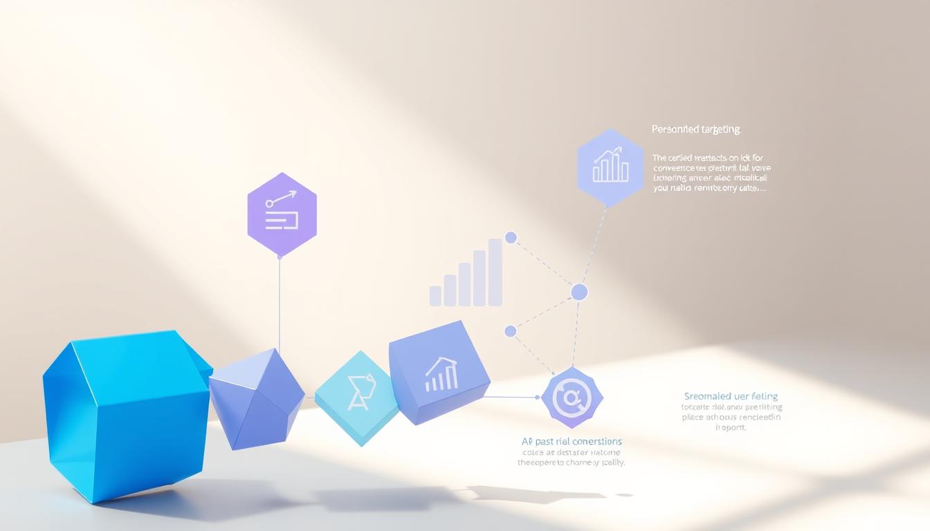 A modern, minimalist business infographic against a soft, blurred background. In the foreground, a series of interconnected geometric shapes in shades of blue and purple, representing key conversion rate optimization techniques such as streamlined user flows, personalized targeting, and A/B testing. In the middle ground, abstract data visualizations and icons subtly hint at the impact of these strategies. The lighting is soft and diffused, creating a sense of clarity and focus. The overall composition is balanced and visually appealing, intended to inspire and guide the viewer towards practical, data-driven tactics for boosting conversion rates.