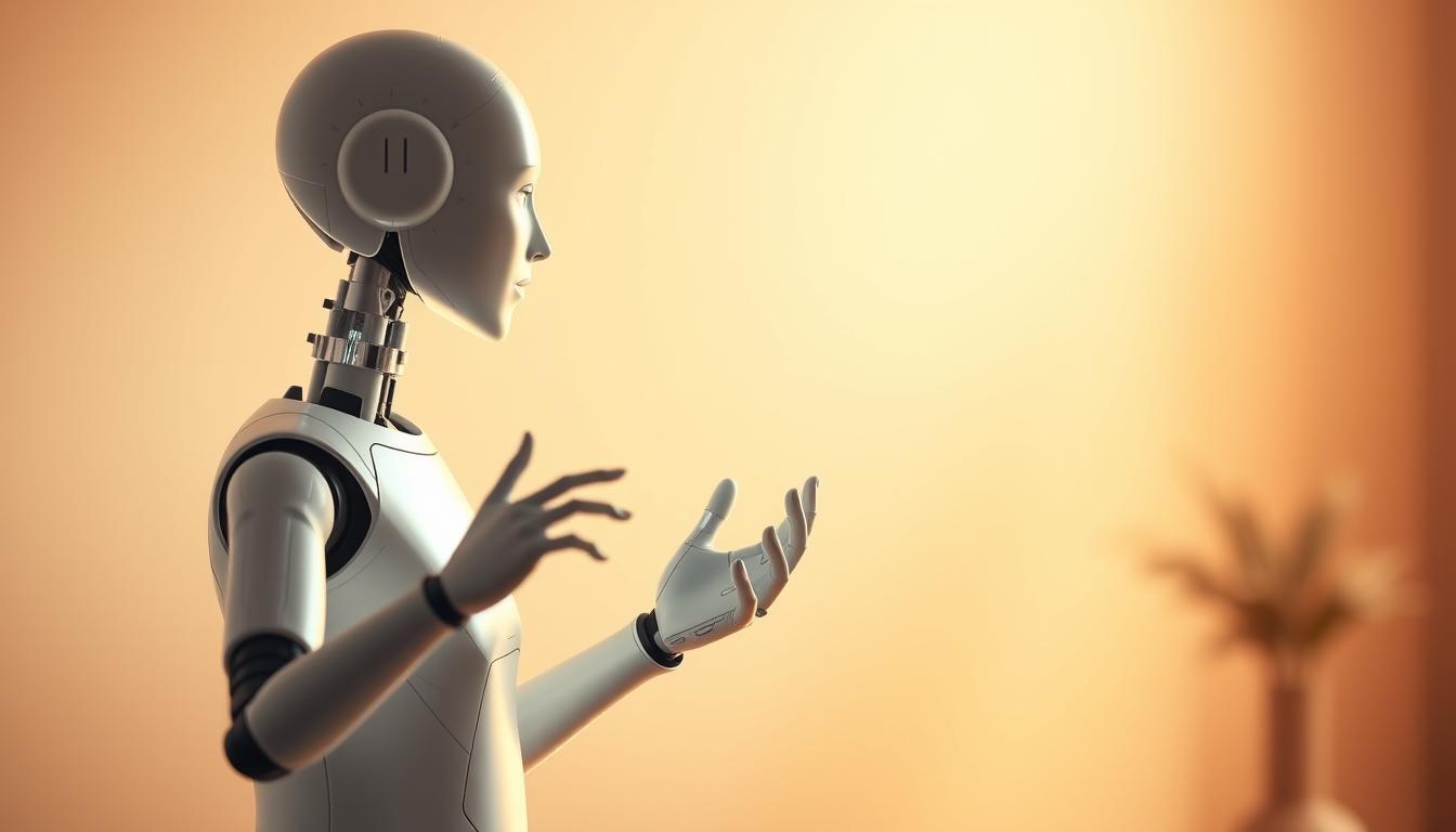 A sleek, minimalist image of a conversational AI assistant. In the foreground, a stylized holographic figure gestures dynamically, conveying a sense of engaging dialogue. The middle ground features a clean, muted interface with subtle UI elements, hinting at the AI's capabilities. The background is a soft, blurred gradient, lending an air of sophistication and focus to the scene. Warm, directional lighting illuminates the figure, creating depth and highlighting the AI's intelligent, approachable demeanor. The overall composition is balanced and visually striking, capturing the essence of a capable, user-friendly conversational AI system.