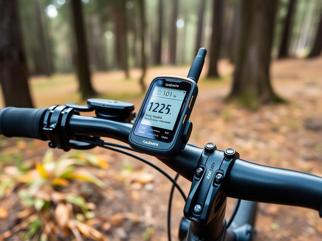 Garmin InReach Mini 2 satellite communicator mounted on bike handlebars in remote forest