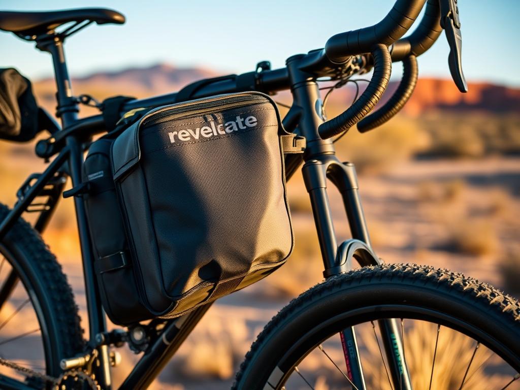 Revelate Designs frame bag installed on mountain bike in desert setting