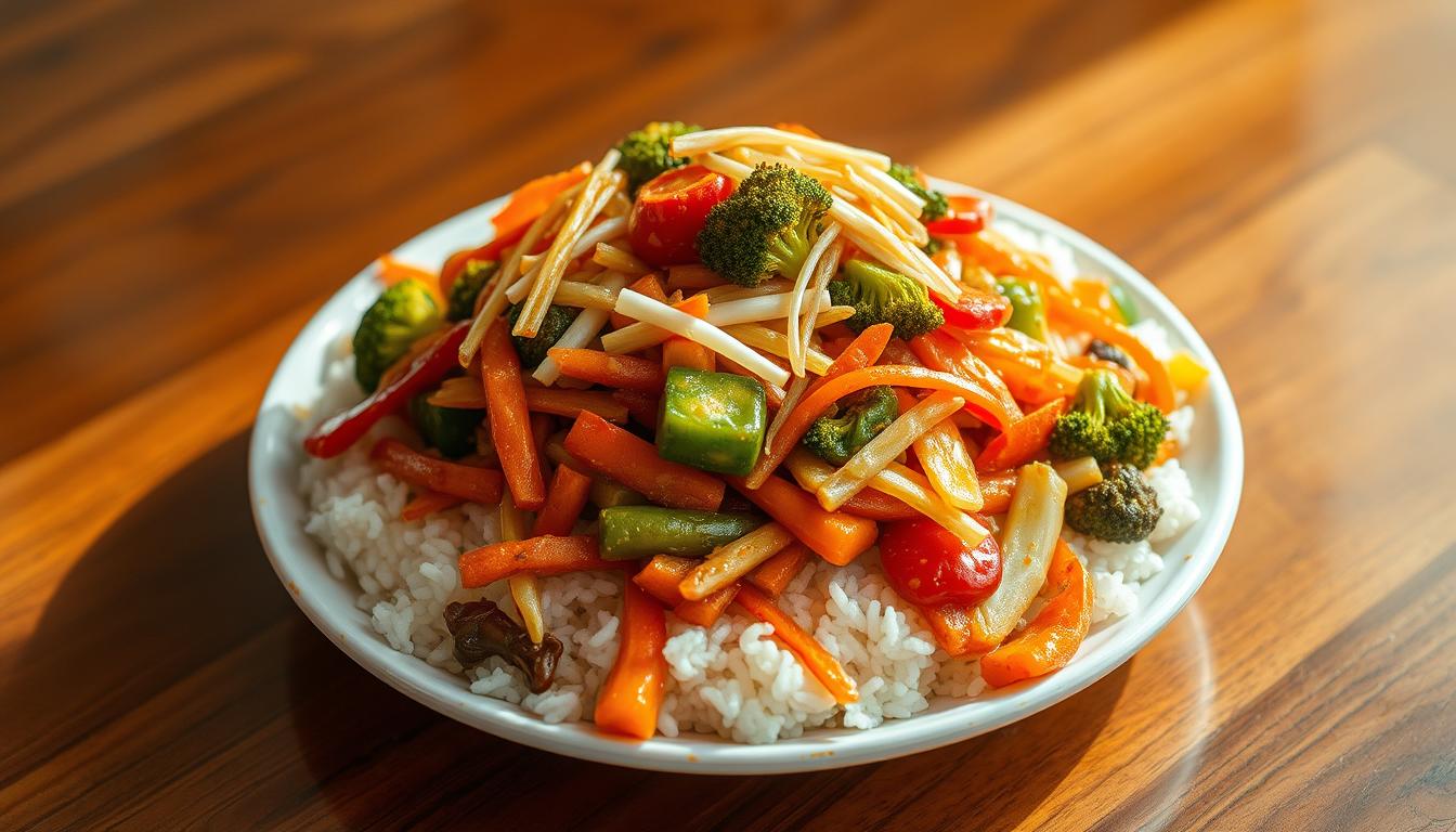 capcai vegetarian dengan nasi