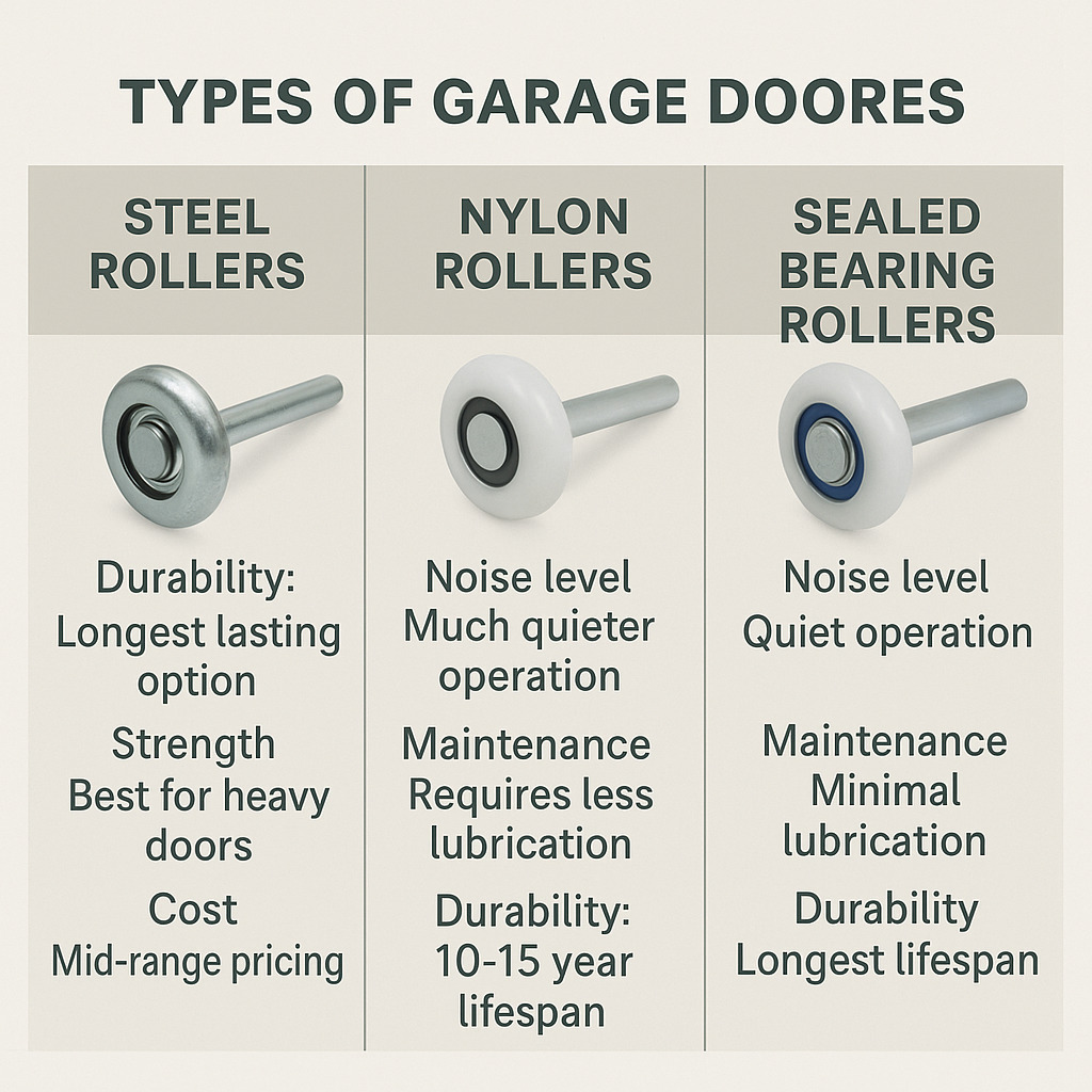 Various garage door roller types for repair in Las Vegas