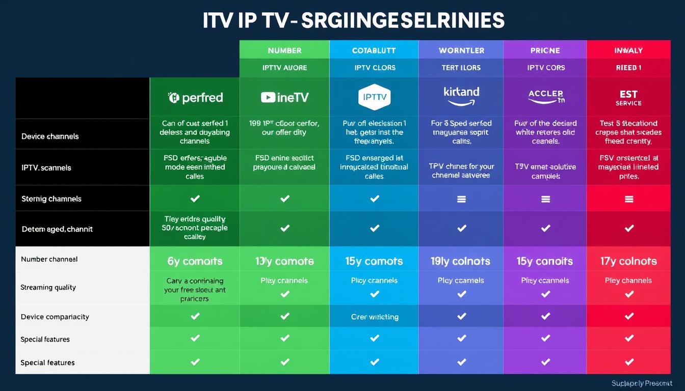 Comparison of different IPTV services showing their features side by side