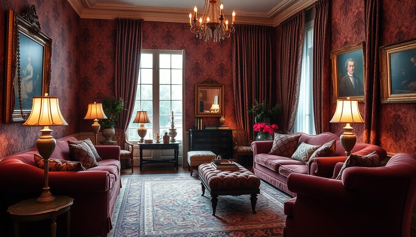 upscale vintage living room with layered textiles