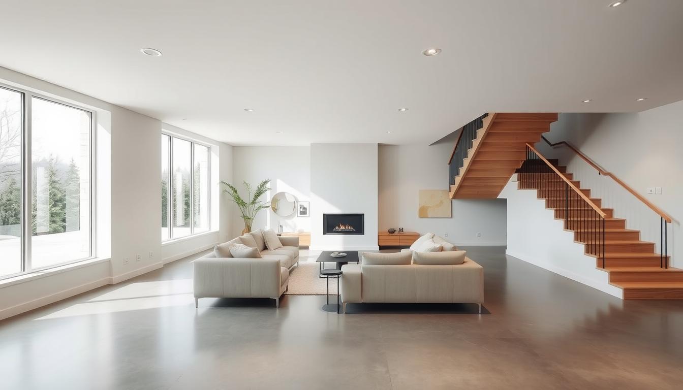 contemporary basement renovation layout