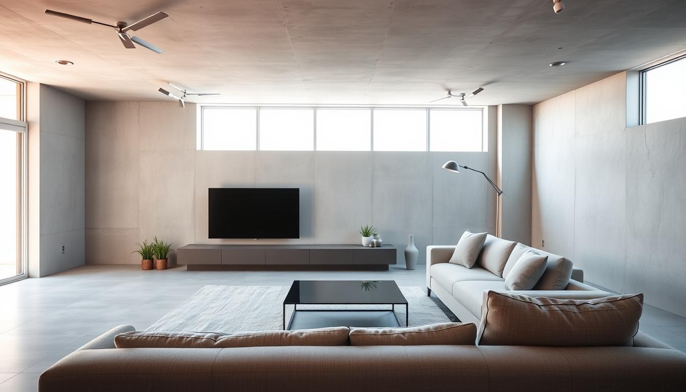 modern minimalist basement furniture arrangement