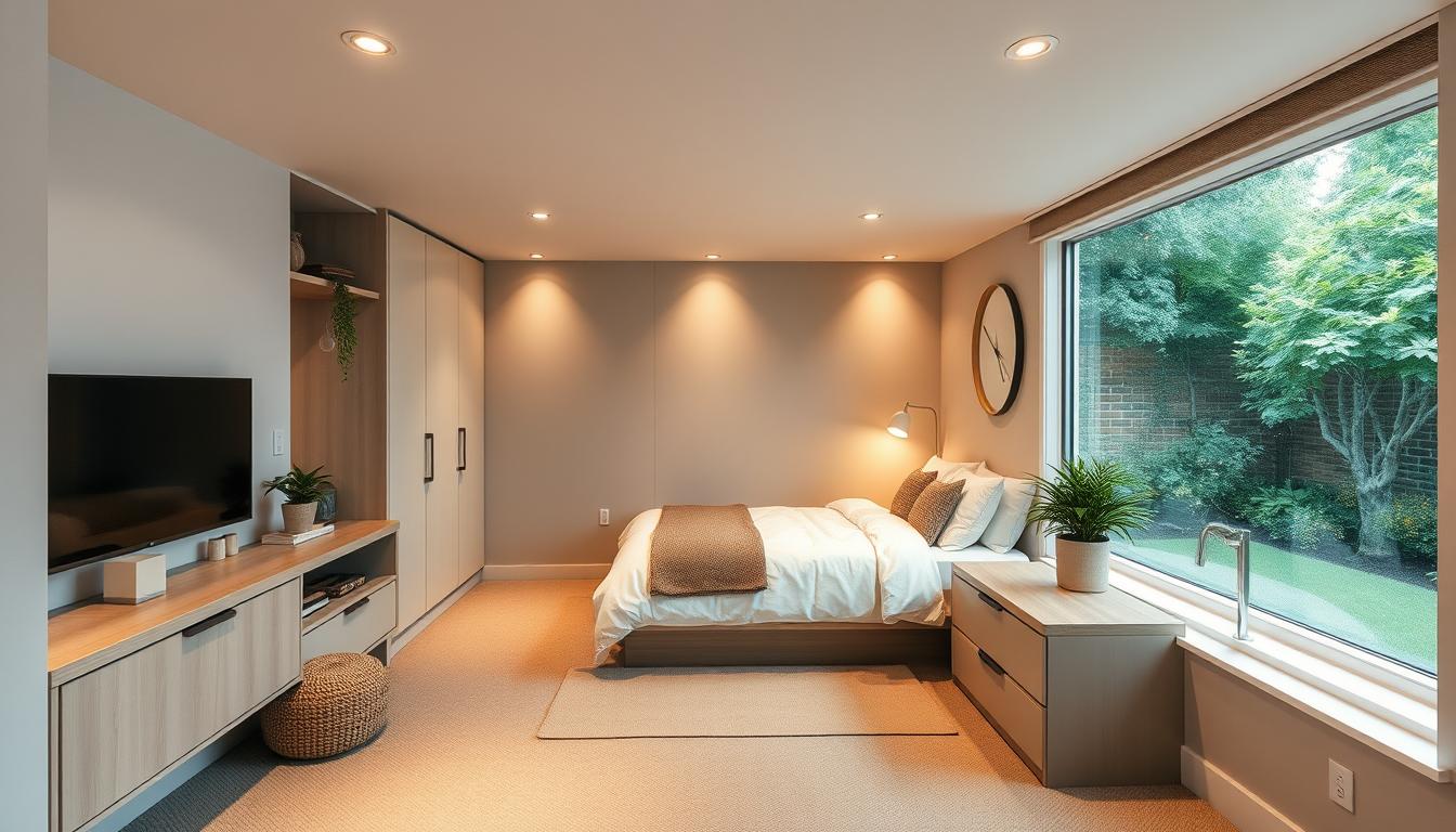 small basement bedroom multifunctional design