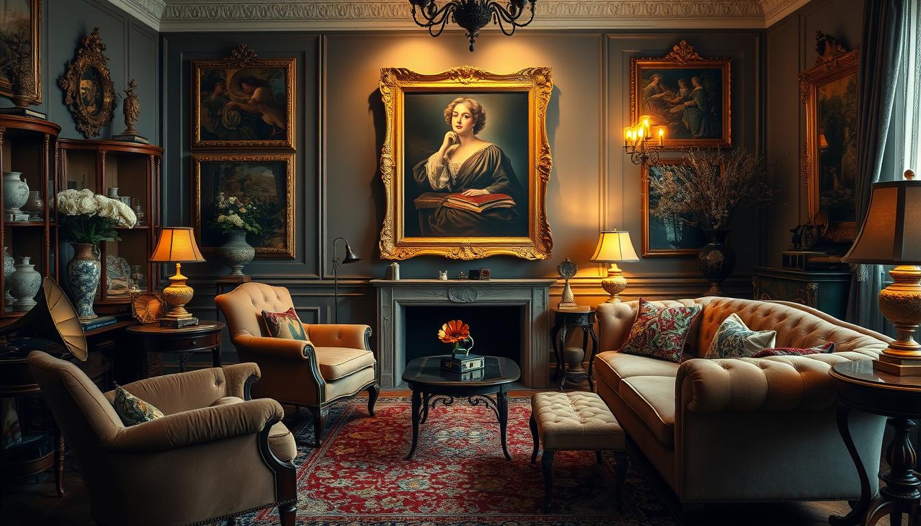 vintage chic decor ideas with art and decor elements