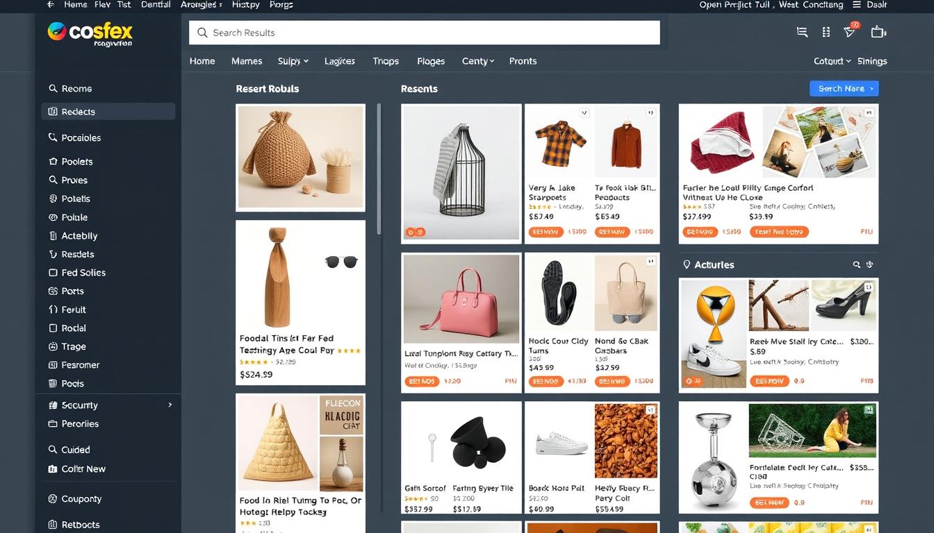 Generate an image of a search results page on an e-commerce website with relevant product listings.