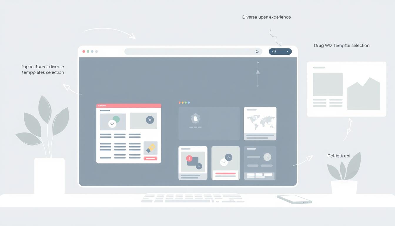 Generate an image of Wix's website builder interface, highlighting its drag-and-drop features and template selection.
