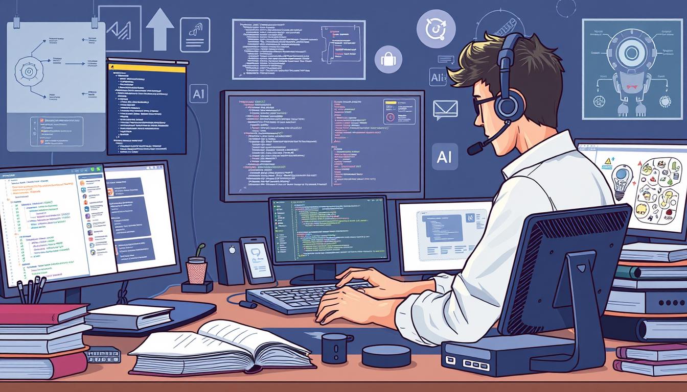 Generate an image of a developer building a custom AI chatbot