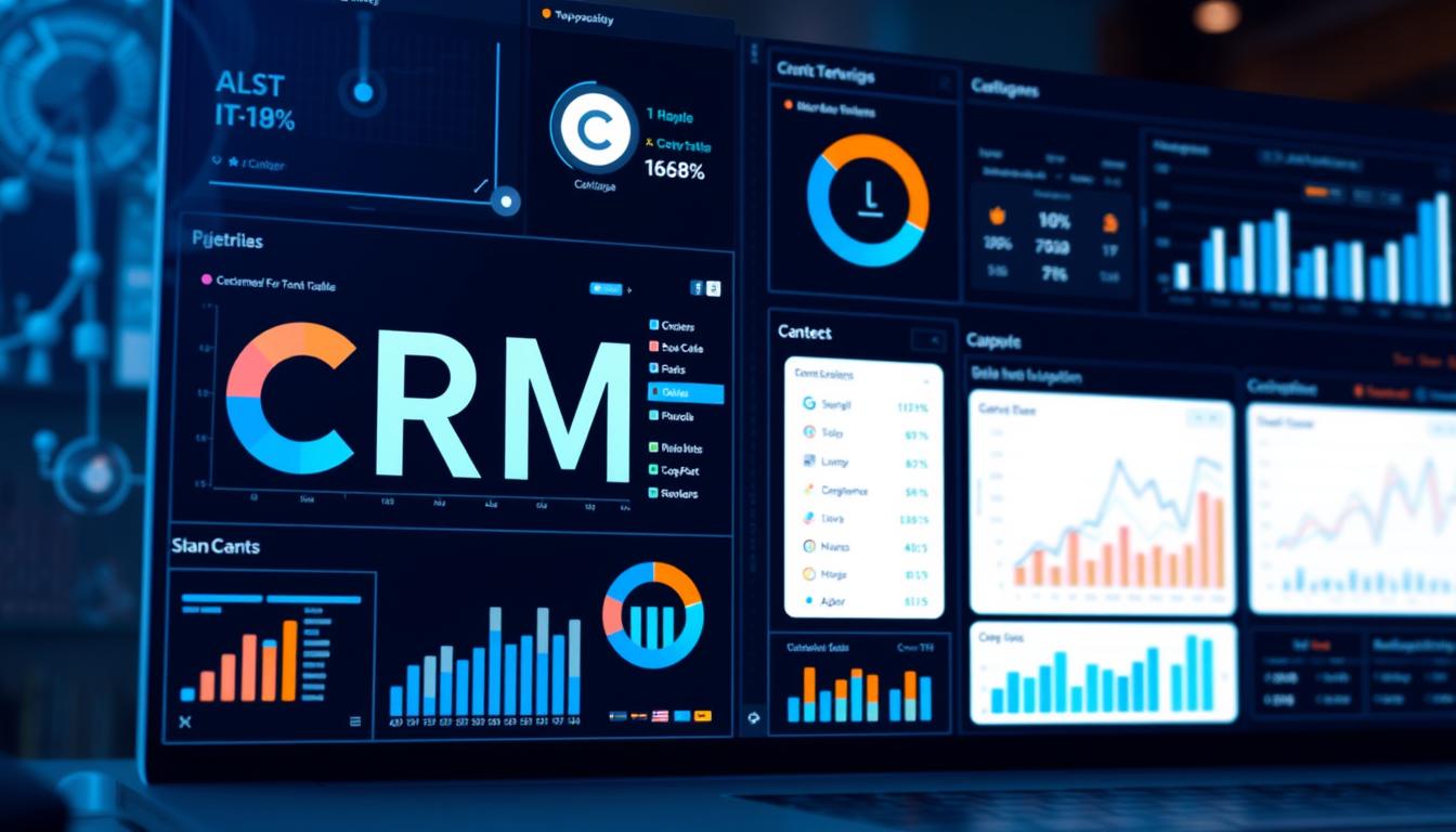 Generate an image representing AI-powered CRM and sales tools in action, with a dashboard displaying sales data and customer interactions.