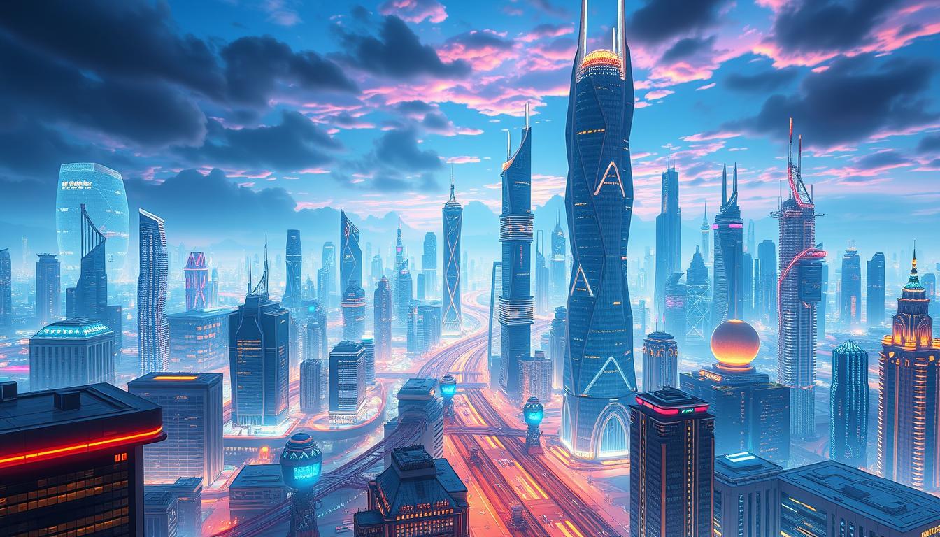 Create an image of a futuristic cityscape using AI art generator