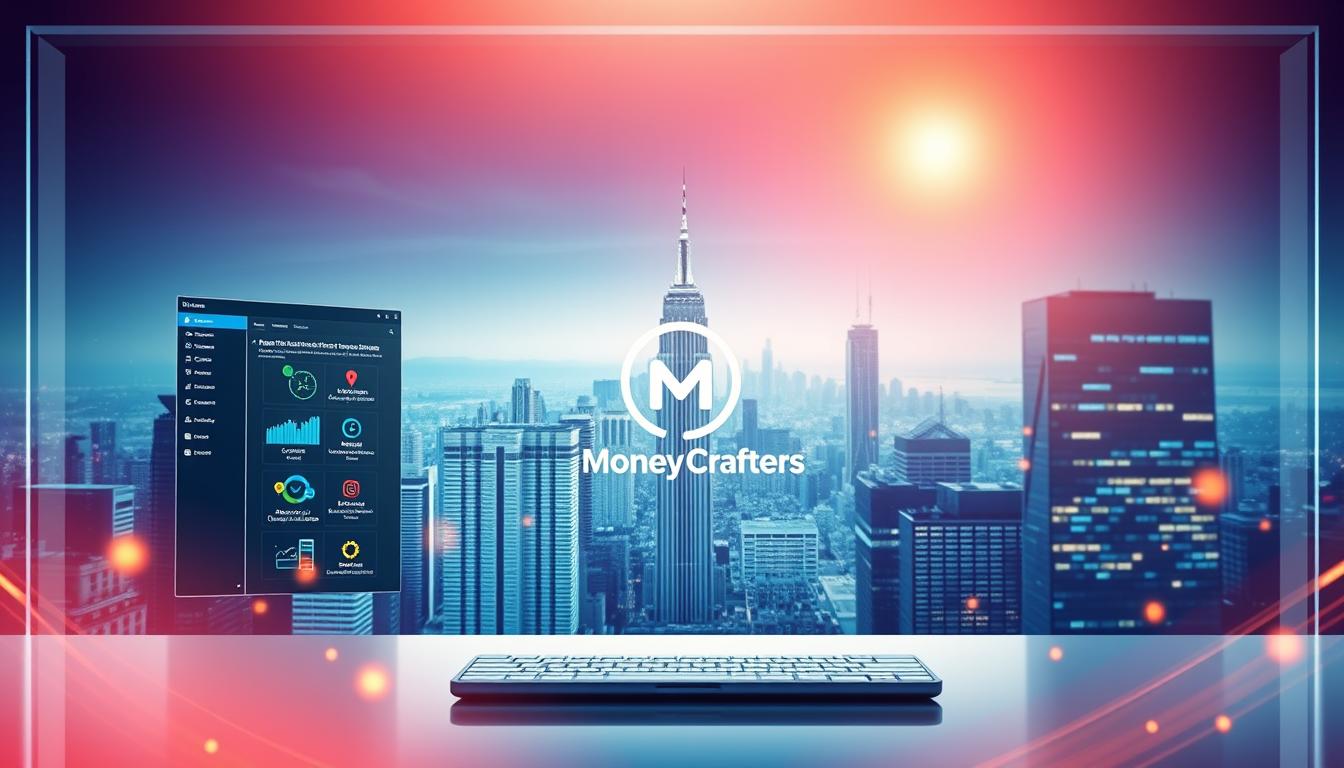 A vibrant and dynamic scene showcasing the power of AI tools for generating online income. In the foreground, a sleek and intuitive user interface displays a variety of AI-driven income generation features, such as automated content creation, data analysis, and intelligent marketing strategies. The middle ground features a Money Crafters logo, symbolizing the brand's commitment to empowering entrepreneurs and freelancers with cutting-edge AI technologies. The background depicts a bustling city skyline, representing the global reach and adaptability of these AI-powered tools. The lighting is crisp and modern, with a warm, inviting glow that evokes a sense of possibility and prosperity. The overall composition conveys a sense of excitement and potential, inspiring viewers to harness the power of AI to boost their online income.