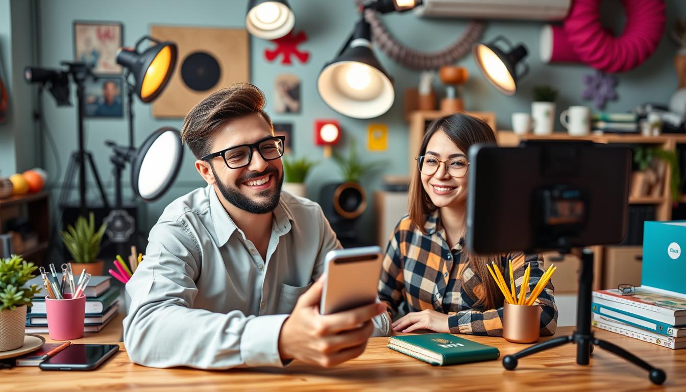 Create an image of a small business creating engaging content on TikTok.