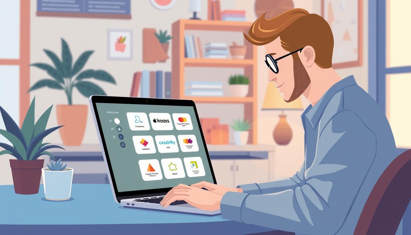 Image of a freelancer working on a laptop with various freelance platforms on the screen