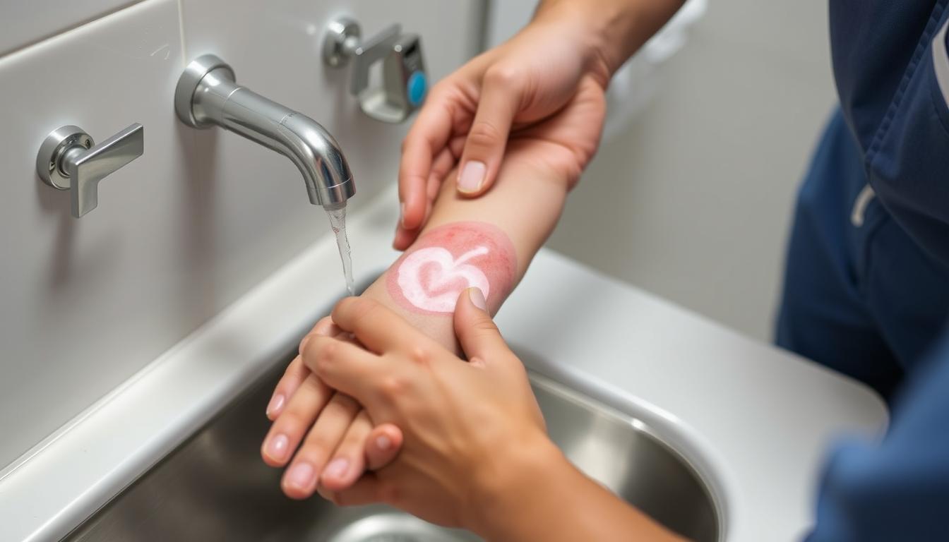 Proper technique for cooling a thermal burn with running water