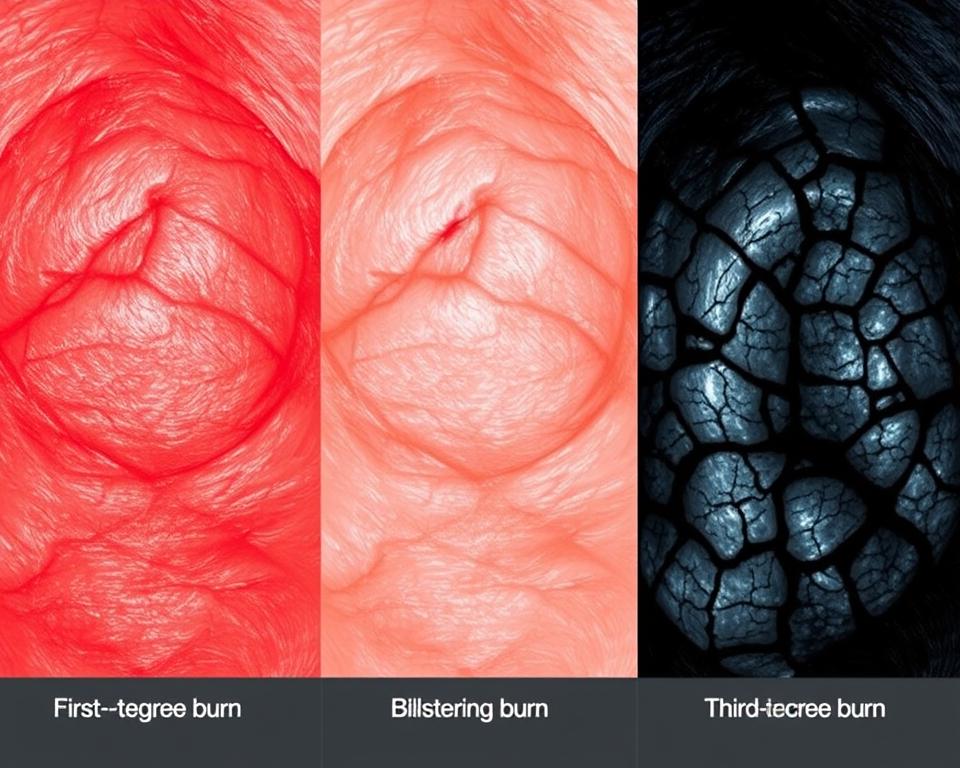 Visual comparison of first, second, and third-degree burns