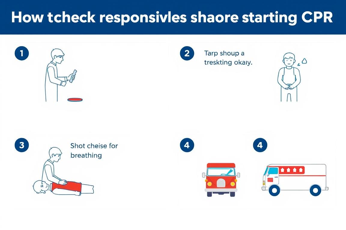 Step-by-step visual guide showing how to check responsiveness before starting adult cardiopulmonary resuscitation