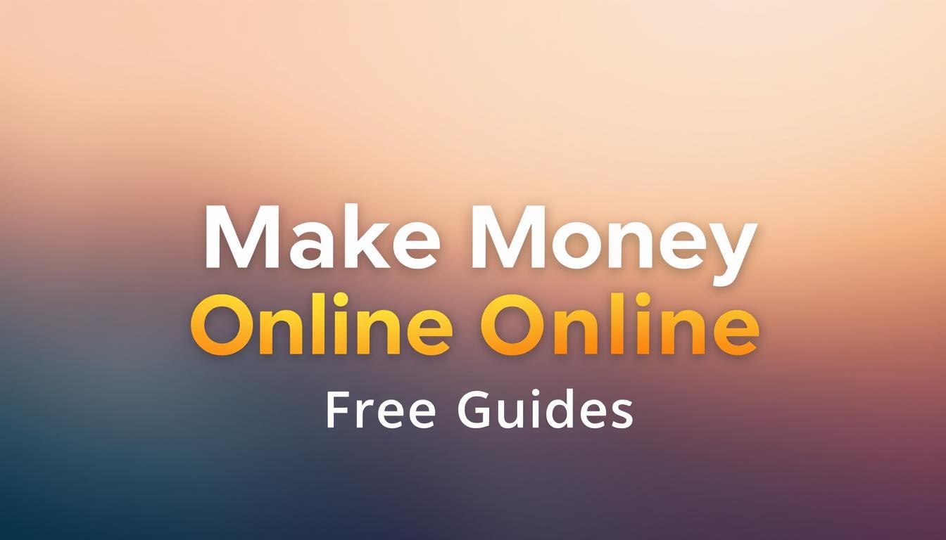 A visually striking logo design for &amp;quot;Make Money Online Free Guides&amp;quot;, a blog focused on helping people start a blog and earn money quickly. The logo features a modern, minimalist aesthetic with a clean layout and attention-grabbing typography. In the foreground, the brand name appears in a bold, geometric sans-serif font, while a subtle gradient in warm tones adds depth and visual interest. In the middle ground, a simple icon or graphic element, such as a dollar sign or a stylized laptop, is incorporated to represent the blog's core subject matter. The background is a soft, blurred gradient that provides a cohesive, professional look and feel. The overall composition is balanced, eye-catching, and reflects the blog's purpose of guiding readers to start a successful online venture.