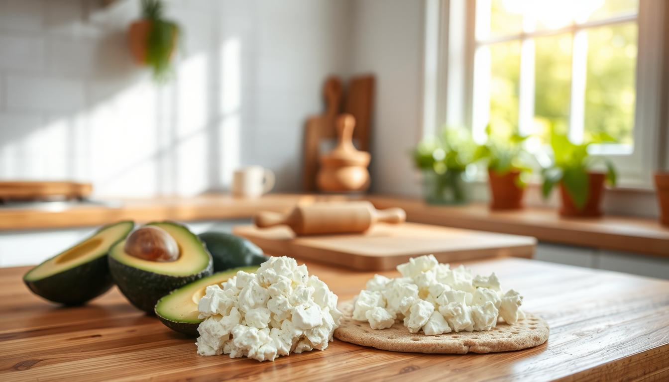 avocado cottage cheese flatbread preparation