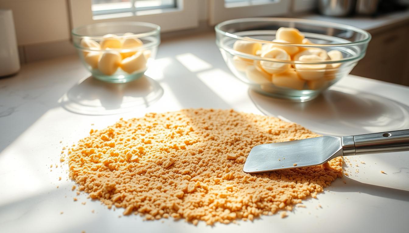 Graham cracker crust preparation for no bake banana split cake